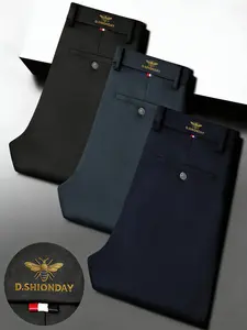 3-Pack Men's Business Suit Pants, High Elastic Breathable Fabric, Wrinkle-Resistant, Fitted Mid-Waist, All Seasons, Zipper Fly