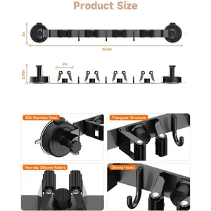 Upgrade Broom Holder Wall Mount with Suction Cup, Broom and Mop Organizer Wall Hanging with 4 Racks & 3 Hooks, Removable and Reusable, Mop and Broom Hanger for Home Kitchen Laundry