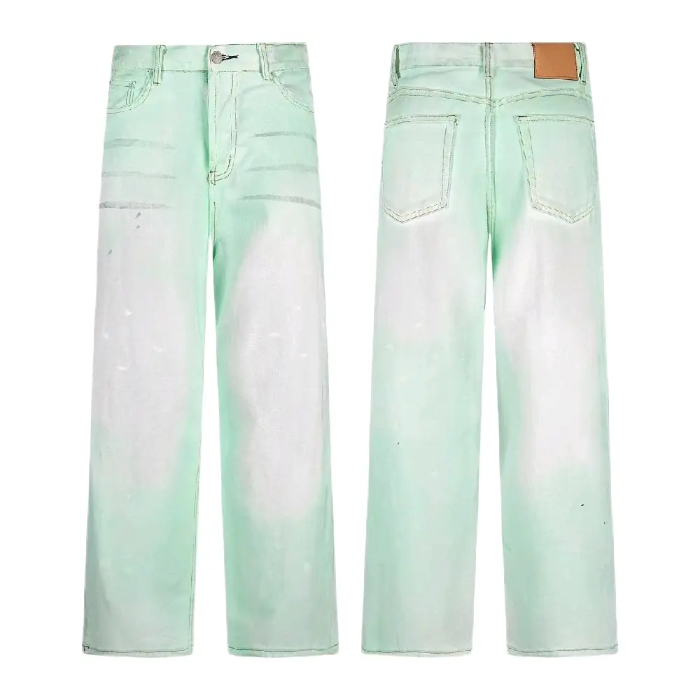 REVOLUTION STRAIGHT BOOT FIT JEANS CHINOS in Mint Green with Distressed Look and Comfortable Fit for Everyday Wear