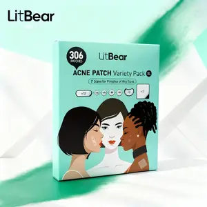 LitBear Advanced Hydrocolloid Acne Patches Pro Pimple Patch Extra Large Pack of 306 Adhesive Bandages in 7 Sizes for Full Face and Body Care