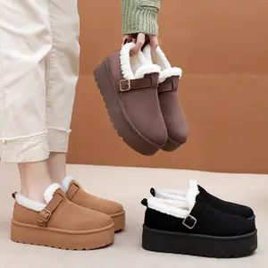 Women's Winter Warm Fleece-Lined Snow Boots Heavy Duty Buckle Closure Low Heel Platform Faux Fur Texture Arch Design Brown Beige Tan Black Gray Blue Green Red Purple White Pink Gold Navy