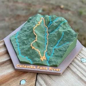 Catawba River Falls Trail 3D Topographic Map - 3D Printed Terrain Model - Hiking Gift - North Carolina Decor - Trail Trophy - Mountain Art