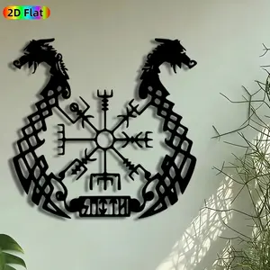 1pc Viking Dragon & Vegvisir Metal Wall Art, Norse Mythology Statue Mural, Intricate Craftsmanship, Vintage Ironwork, Perfect for St Patricks Day, Housewarming Decor, Perfect for Living Room Office Studio Decor, Ideal Gift for Norse Mythology Enthusiasts.