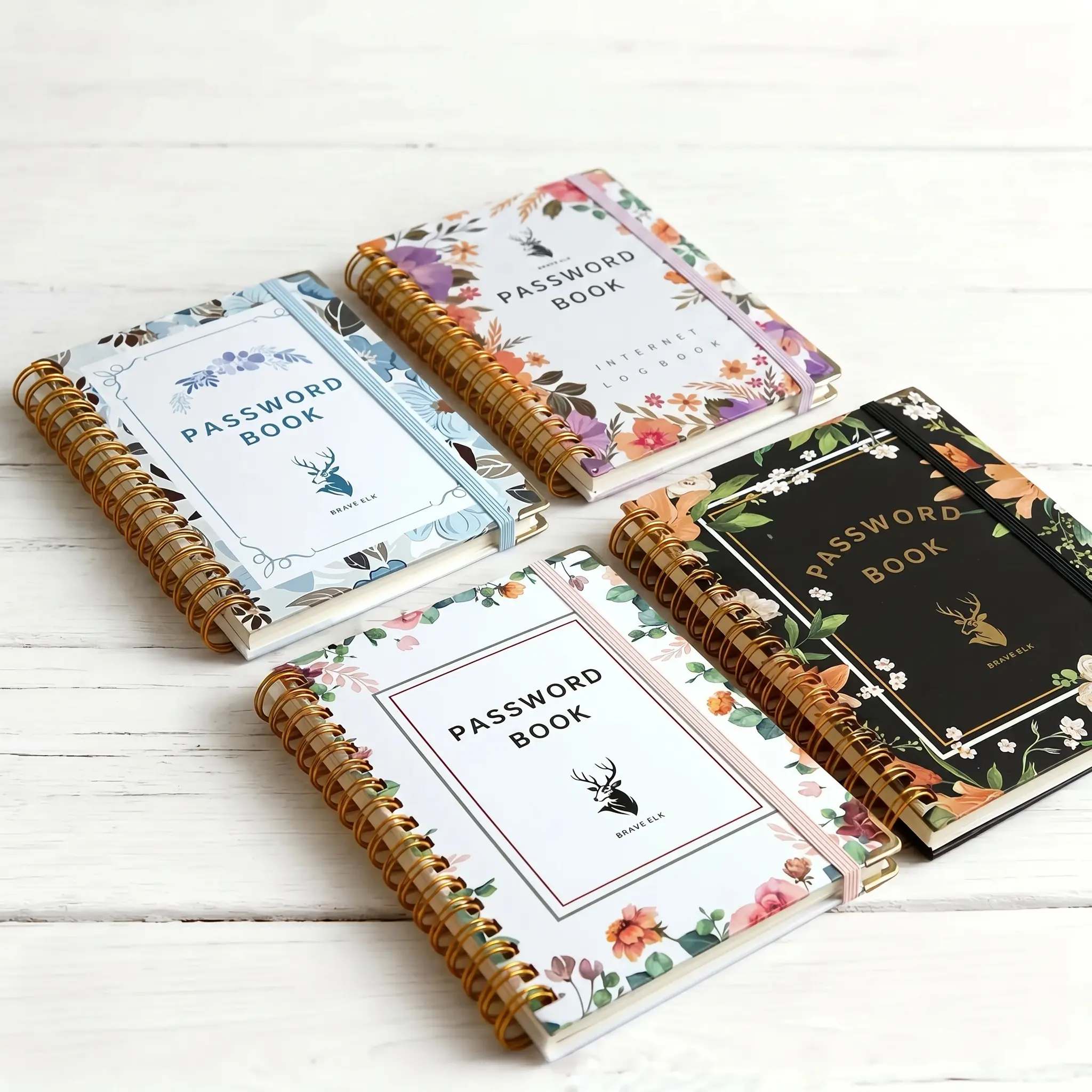Brave Deer Floral Password Lock Notebook B6, Premium Thick Paper Cute Bookmark Portable Privacy Journal Multi-color Aesthetic Daily Planner-MM1