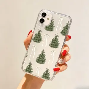 Cute Christmas Tree Bow Aesthetic Clear Phone Case Cover for iPhone 16 11 12 13 14 15 17 Pro Max Plus XR Case Christmas Gifts for Women and men