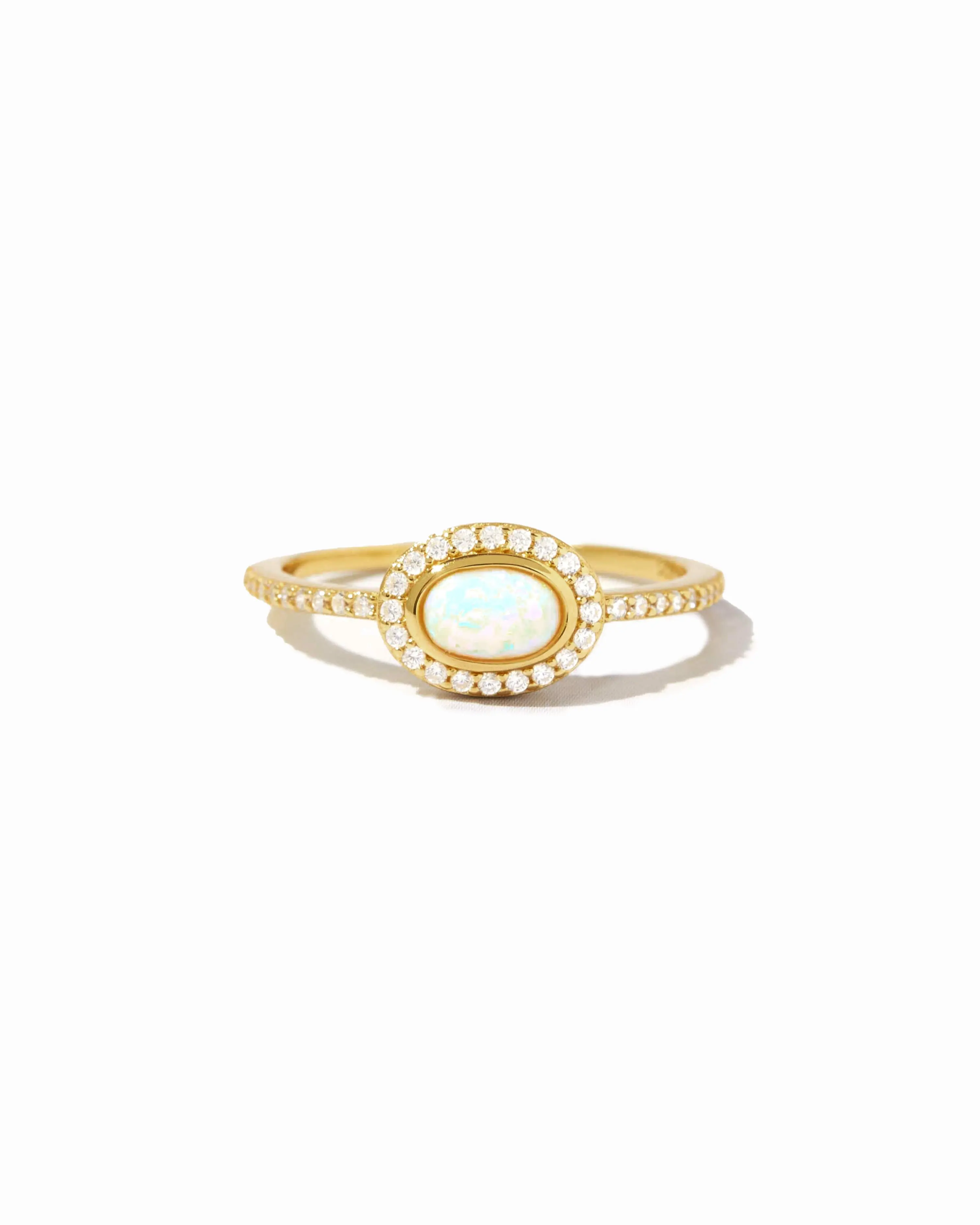 Sami Jewels 925 Sterling Silver 14 Gold-Plated Opal Halo Ring with Cubic Zirconia - Female Daily Stacking Jewelry
