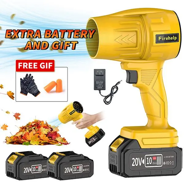 FIREHELP   Handheld Turbo Jet Blower, Car Drying After Wash, Snow blower with two batteries and charger, Home Improve, Lightweight Leaf Blowers for Patio Cleaning, Lawn Care, Blowing Leaves and Dust, Black Friday Gift