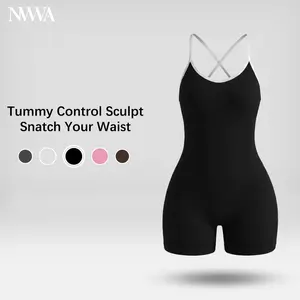 NVWA Women's Sleeveless Cross-Back Straps Open Back Pleated Sporty Jumpsuit - Tummy Control Shapewear, Stretchable Minimalistic Athletic Activewear, Gym Workout Clothes, Women's Gym Wear, Suitable for Yoga