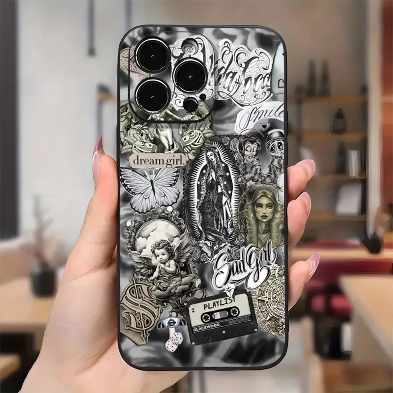 Straight Edge Smartphone Casing, Handheld Devices Accessory Compatible with iPhone 16/15 Pro Max Plus/14/13/12/11/X/XR, Chicana Christian Design, Rugged Durable Shockproof Anti-Scratch Soft Silicone Case, Accessories, Cellphone