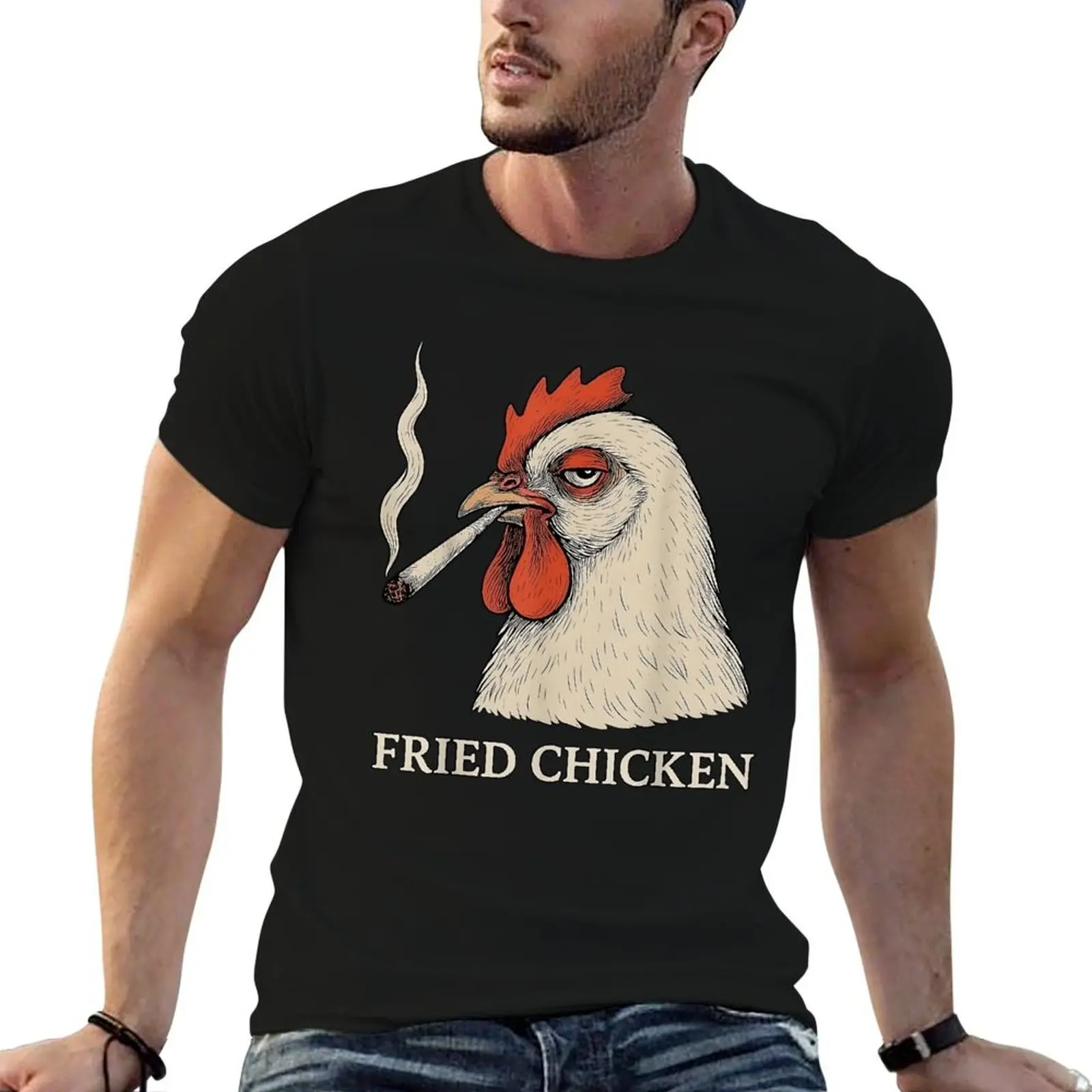 100% Cotton Unisex Fried Chicken 420 Smoking Marijuana, Funny Stoner, Weed Meme T-Shirt Casual Graphic Printed Vintage Tshirt Crewneck Distressed