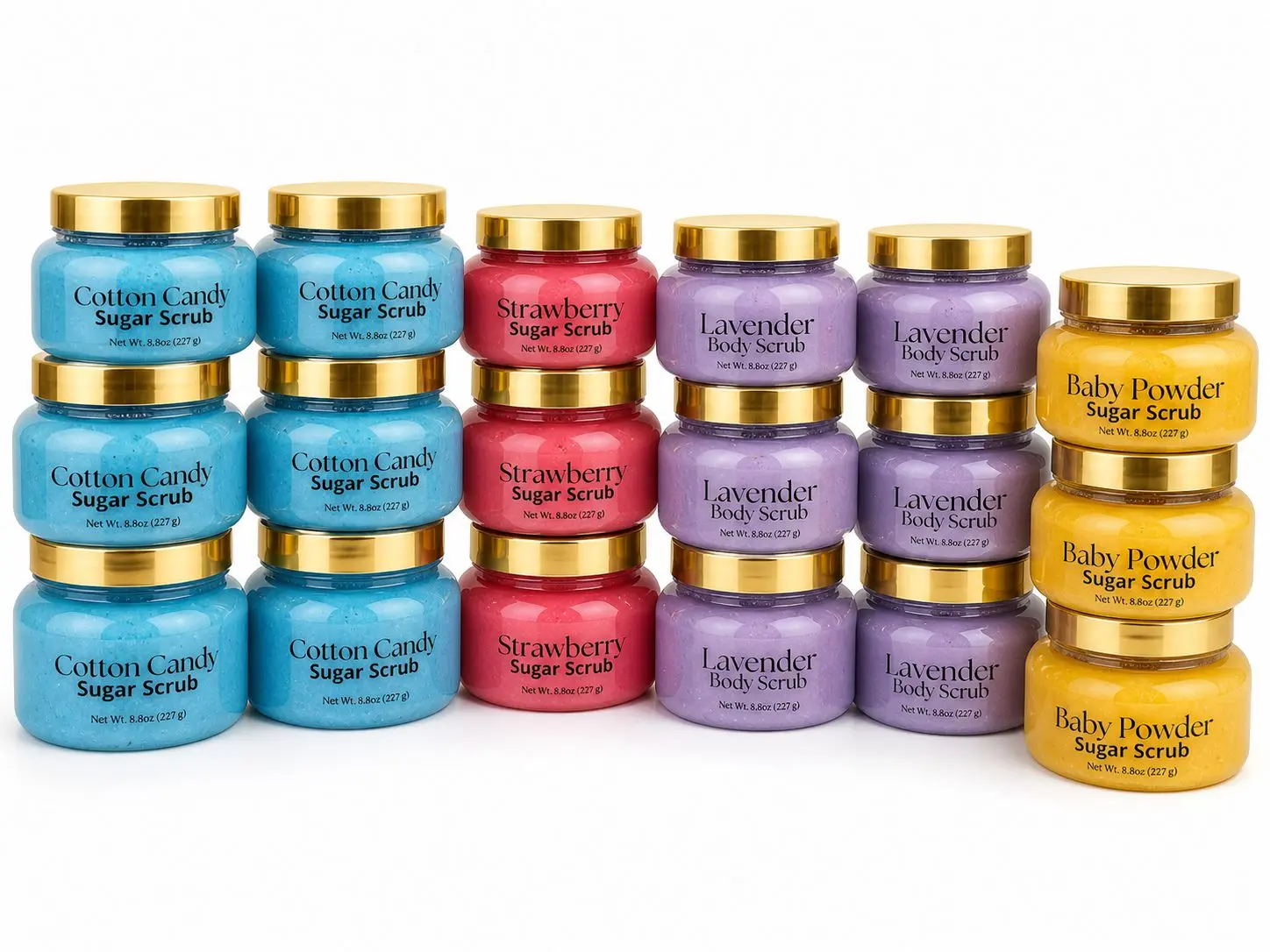Body Scrub Set – Strawberry, Cotton Candy, Sweet Candy & Baby Powder Exfoliating Scrubs for Soft Smooth Skin