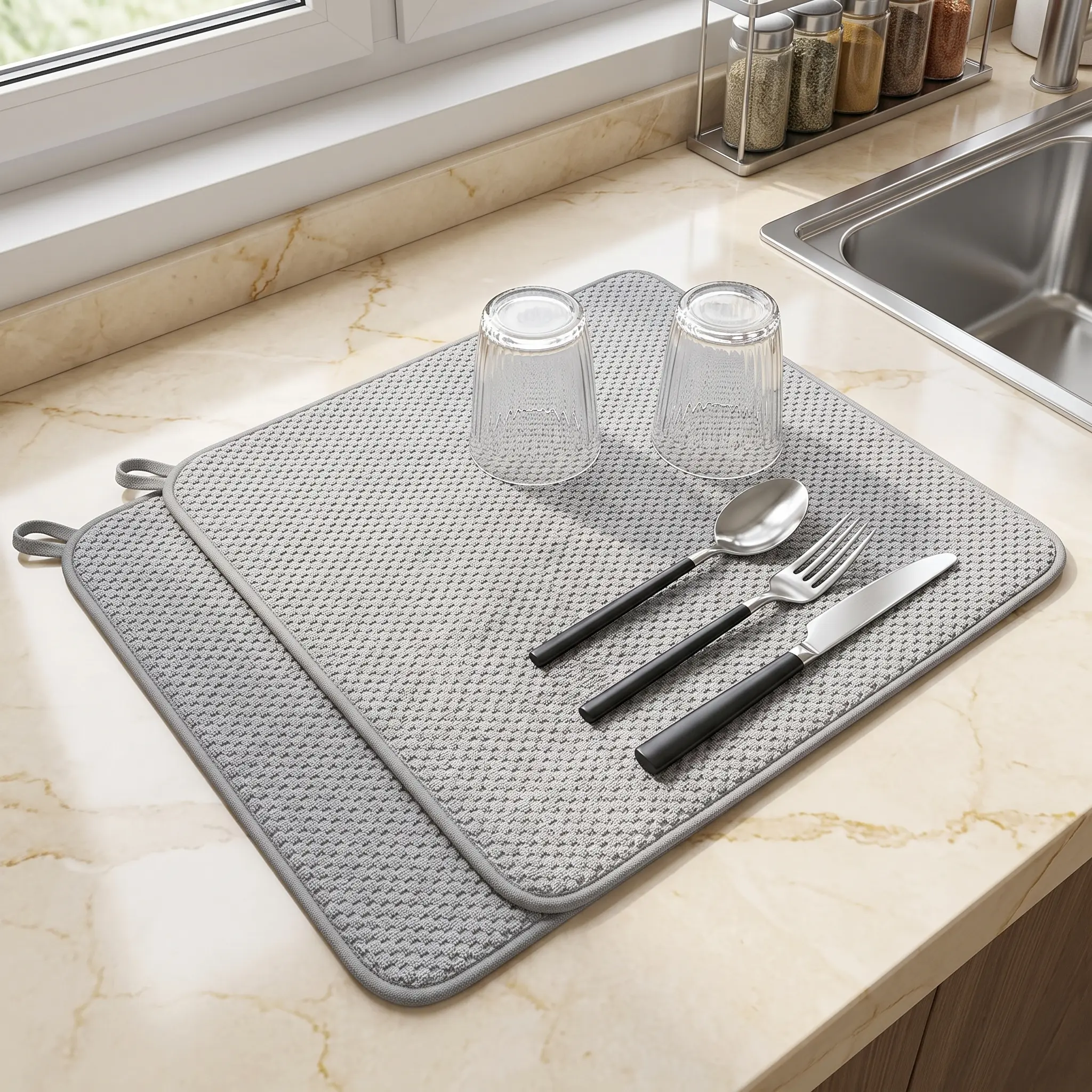 2 Pack Microfiber Dish Drying Mat Large Absorbent Kitchen Counter Quick Dry Pad