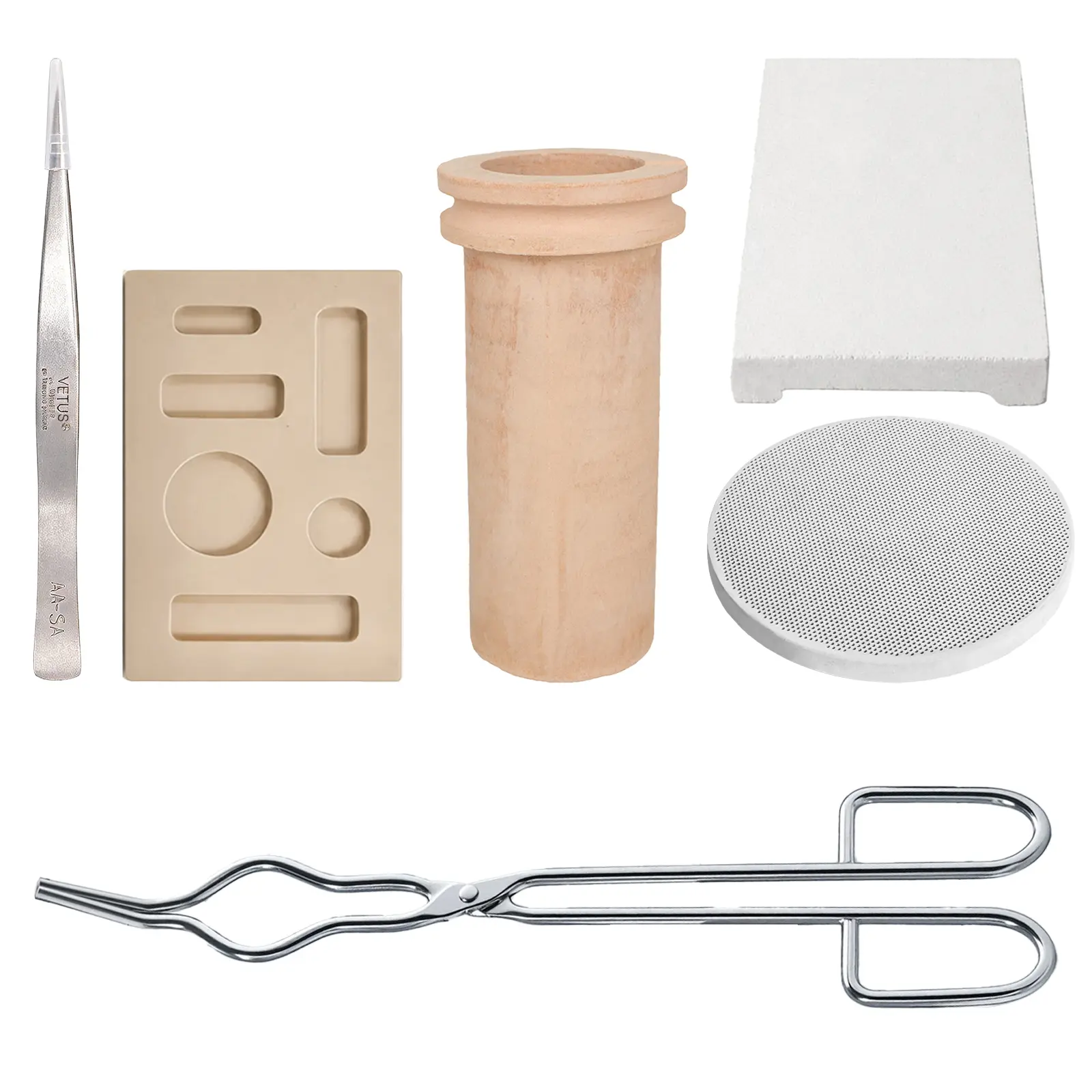 Jewelry Metal Melting & Casting Tool Set, Ceramic Ingot Mold with Honeycomb Soldering Boards, Crucible Tongs and Tweezers for Gold, Silver and Copper Work