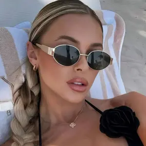 Muted Lens Gold Oval Sunglasses - UV400 Tinted Frame