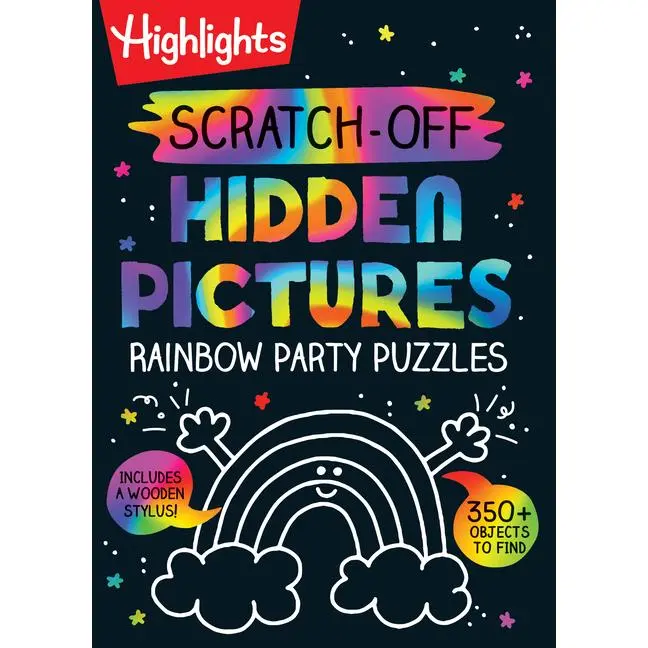 Scratch-Off Hidden Pictures Rainbow Party Puzzles: Over 350 Colorful Objects to Find in This Rainbow Puzzle Book for Kids Ages 6-9 by Highlights (Spiral)