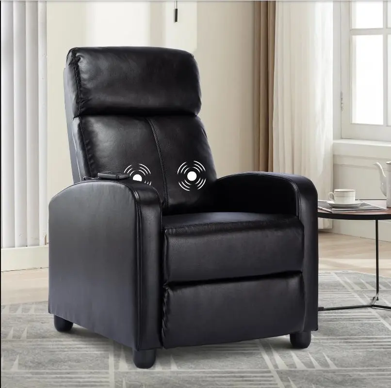 EBELLO PU Leather Manual Massage Recliner Chair - Adjustable Backrest, Ergonomic Padded Seat for Living Room, Home Theater - Black Indoor Furniture, Chairs, Home Appliances