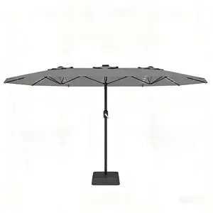 15FT Rectangular Patio Umbrella with Base and 48 Solar LED Lights – Heavy Duty 10 Ribs, Waterproof, UV Protection, Outdoor Table Parasol for Patio, Garden, Pool, Deck, Backyard-party gift