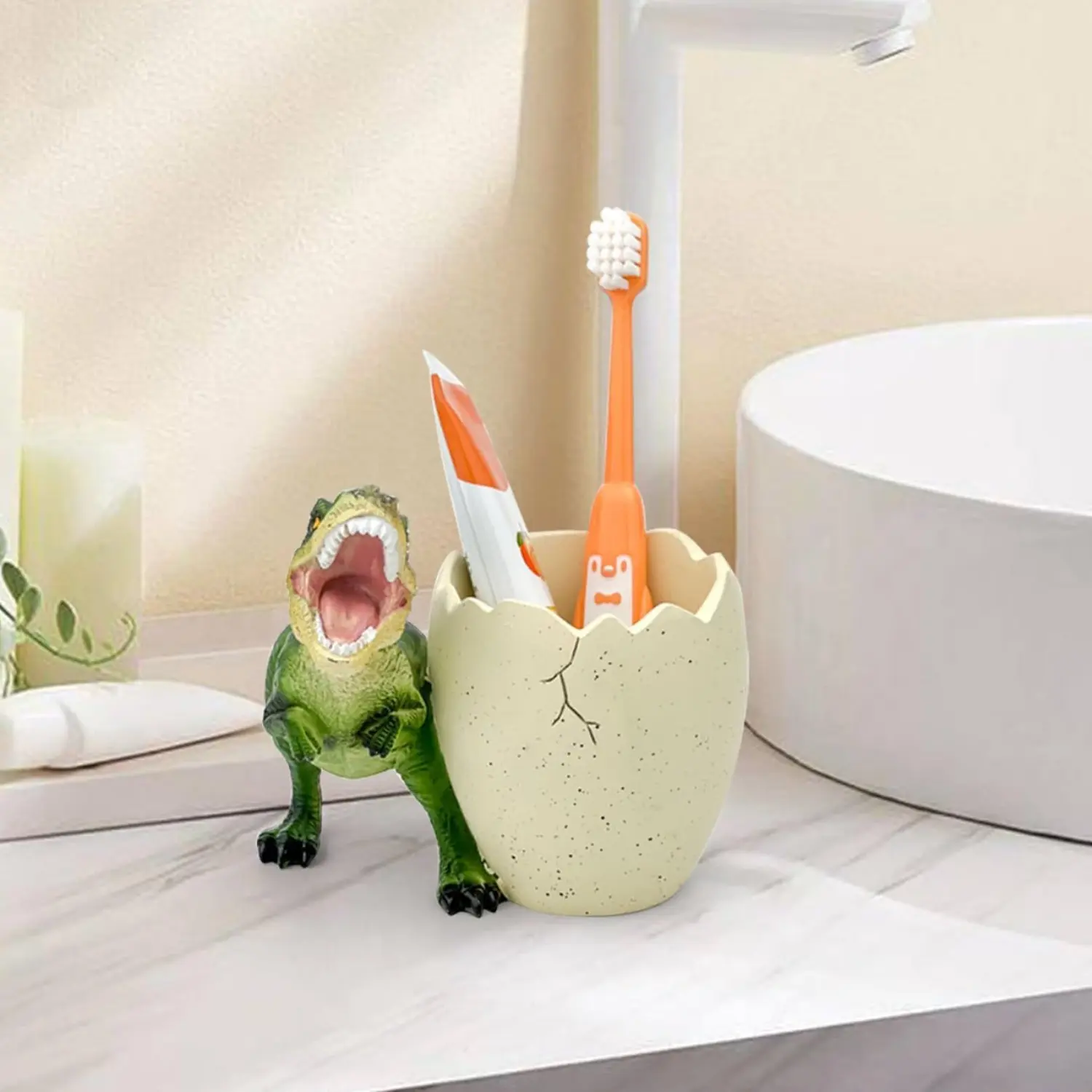 Cute Dinosaur Toothbrush Holder - Easy-Clean Resin Design for Bathroom and, Ideal for ' Toothbrushes and Stationery, Bathroom Organizer | Playful Design | Durable Toothbrush Holder, Dinosaur Bath Accessories