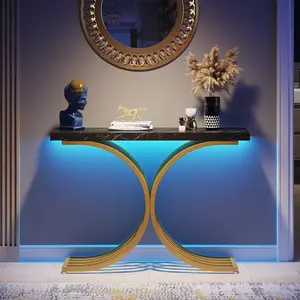 Tribesigns Entryway Console Table 39-inch Modern Foyer Entry Tables with Faux Marble Tabletop and Golden Metal Base