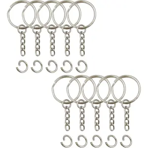 Key Ring with Chain and Open Jump Rings 1 inch, 50 Pack