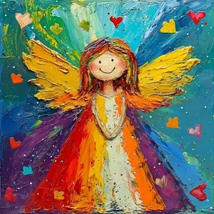 5D Full Drill Rainbow Angel with Hearts Diamond Painting Kit - Whimsical Joy & Colorful Charm | DIY Gift for Angel Lover, Birthday & Home Decor | Perfect Wall Art for Living Rooms, Nurseries & Cheerful Spaces