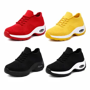 Women’s Breathable Knit Platform Sneakers Lace-Up Lightweight Walking Shoes with Cushioned Sole