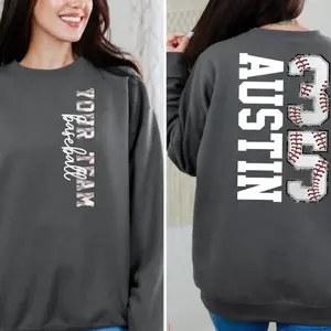 Baseball Team Mascot Sweatshirt With Kids Name & Jersey Number, Baseball Game Day Shirt, Cute Baseball Mom Shirt, Baseball Season Mom Gift