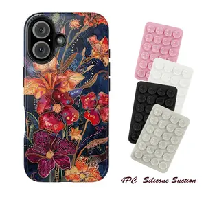 4PC Silicone Suction Phone case Dark Whimsical Flower Phone Case for IP 17 16 15 14 13 12 11 Pro Max, Aesthetic Goth & Cottagecore Case, Shockproof Heavy Duty Protective Cover, Unique Whimsical Dark Floral  Tough Case, Goth Cottagecore Floral Phone Case