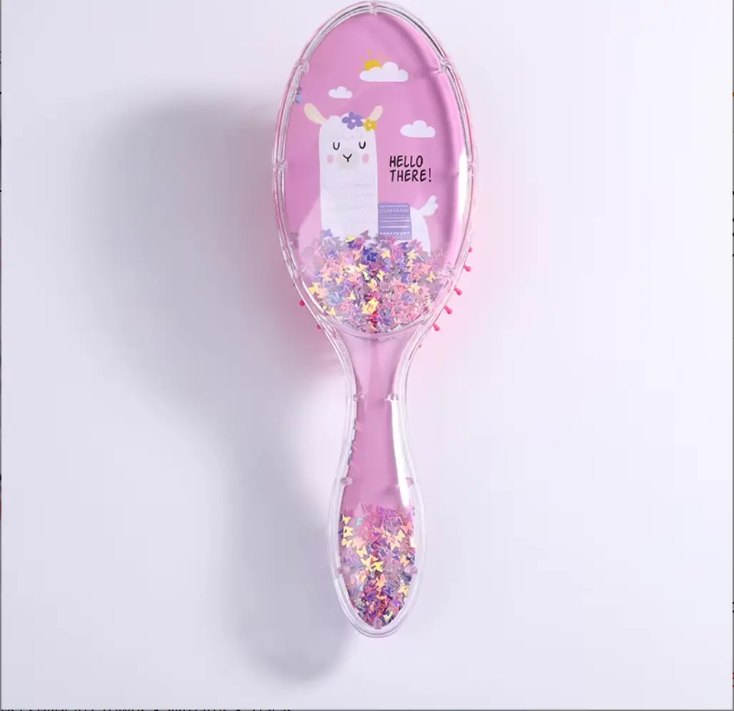 Cute Liquid Glitter & Sequin Detangling Hairbrush - Painless Tangle-Free Cartoon Hair Comb for Girls