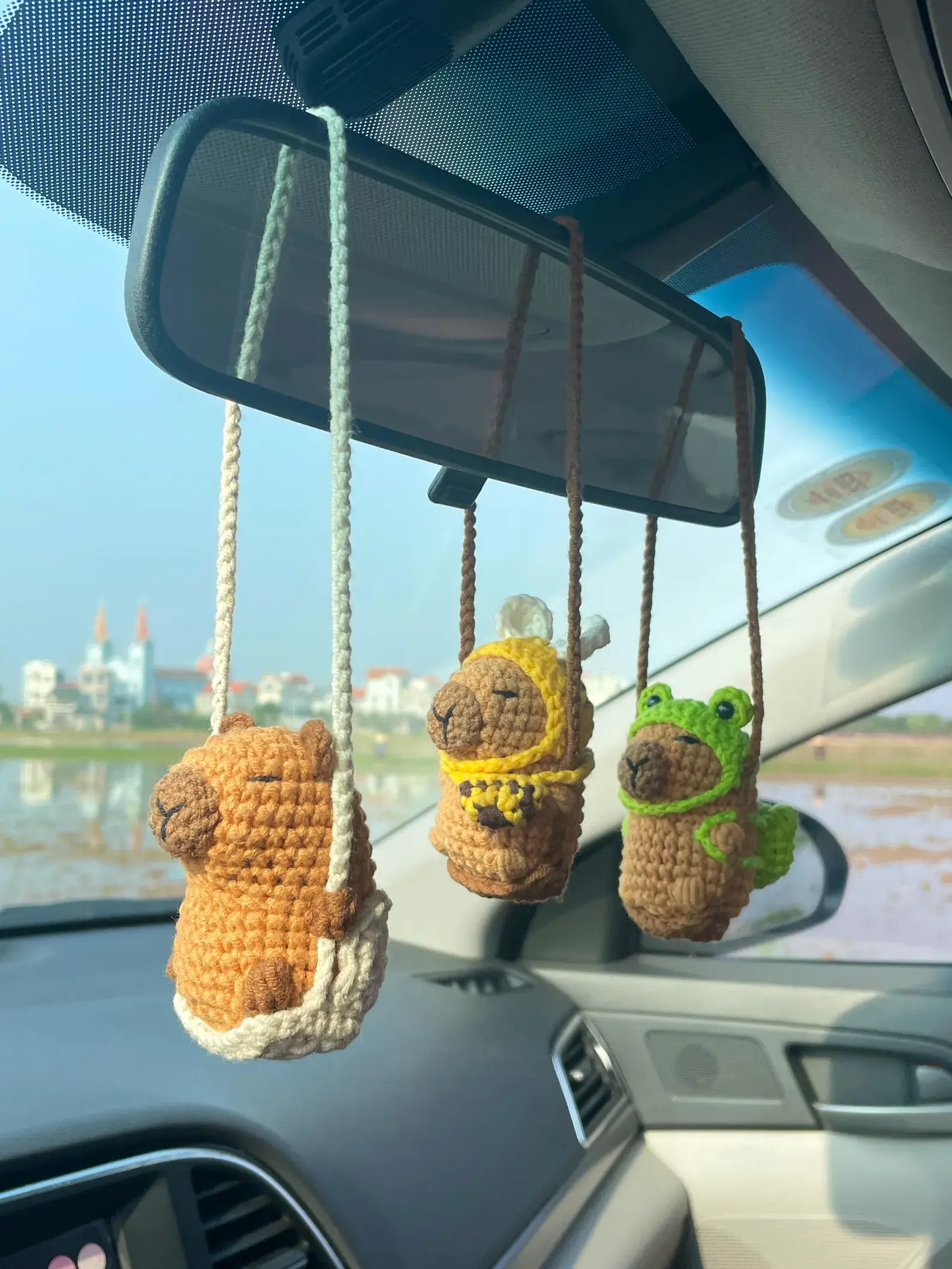 Cute Crochet Animal Car Charms, Amigurumi Rearview Mirror Hanging Decor, Handmade Plush Car Accessories, Kawaii Car Interior Ornament