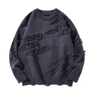 Men’s and women’s ripped drop-shoulder knit sweater — a casual, versatile Instagram‑style pullover for fall and winter; fashionable knitwear for everyday wear.