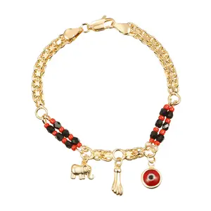 Azabachi Evil Eye Elephant Bracelet, 14K Gold Plated Elephant Bracelet, Women's Jewelry, Bohemian Style Evil Eye Bracelet, Valentine's Day Gift