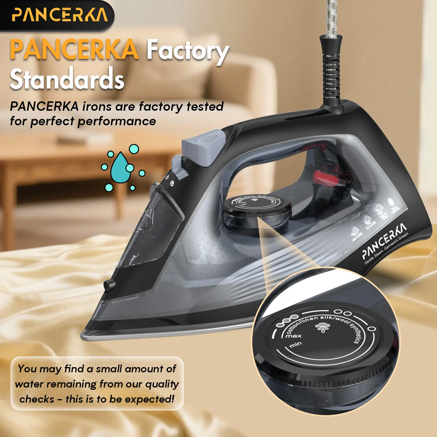 PANCERKA 1500W Steam Iron, Fabric Ironing Machine, Teflon Non-Stick Plate, Smart Steam, Anti-drip, Suitable for Wool, Polyester, Silk, Linen, Etc., Adjustable Gear According to the Material of the Clothes,sohochic