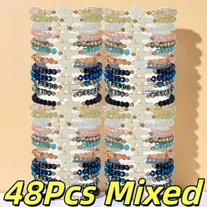 48pcs Elegant Resin Cross Bracelet Set - Perfect for Men Women Daily Wear Holiday Parties, Gift-Giving