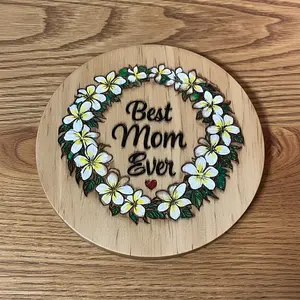 Mother’s Day Engraved Coaster | Custom Gift from Kids | Floral Round Coaster