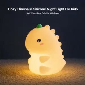 Cute Dinosaur Pat Night Light, Eye-Caring LED Silicone Lamp, Dimmable Touch Bedside Light for Kids Nursery Room & Birthday Gift