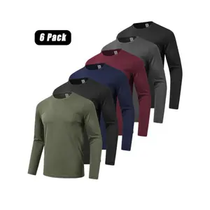 6 Pack Men's Moisture Wicking Quick Dry Long Sleeve Shirts for Casual with Sun Protection UV UPF SPF Performance