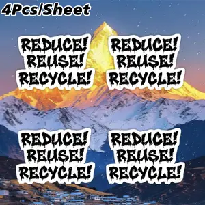 4Pcs Reduce! Reuse! Recycle! - Original B&W Text Print Sticker