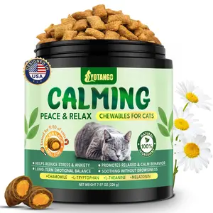 YOTANGO Cat Calming Treats – 500 Crunchy Calming Chews for Cats Kittens, Anxiety Relief & Stress Reduction for Travel, Thunder, Vet Visits, with Chamomile, L-Theanine & L-Tryptophan (Chicken Flavor)