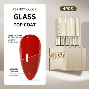 4Pcs 15ml Glass Tap Coat For Nails,Long Lasting Clear Rubber Coat LED UV Strengthen Nails High Gloss Top Finish Gel Nail Polish