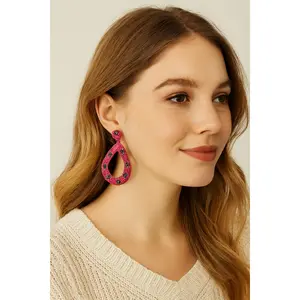 Unisex Teardrop Earrings - Open Beaded Hot Pink Design with Gold Metal Coating Accents, Metal Coated Costume Jewelry, Wide Array of Styles Option, Confidence Boost Accessory (Note: Small Ball Presents Choking Hazard)