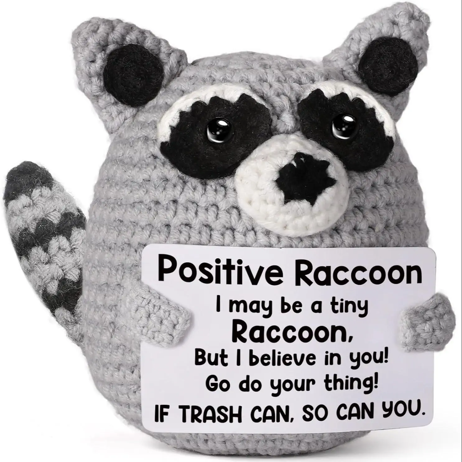 Positive Rocking Raccoon Crochet Doll, Positive Rocking Raccoon Crochet, Desktop Decoration, Emotional Support Cuddly Stuffed Animal Gift for Family,