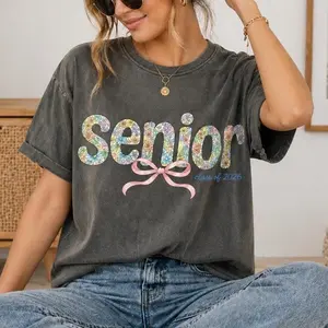 Senior 2026 Comfort Colors Shirt, Floral Coquette Senior Tee, Class of 2026 Gift, Preppy Bow Senior Shirt, Back to School Senior Tee