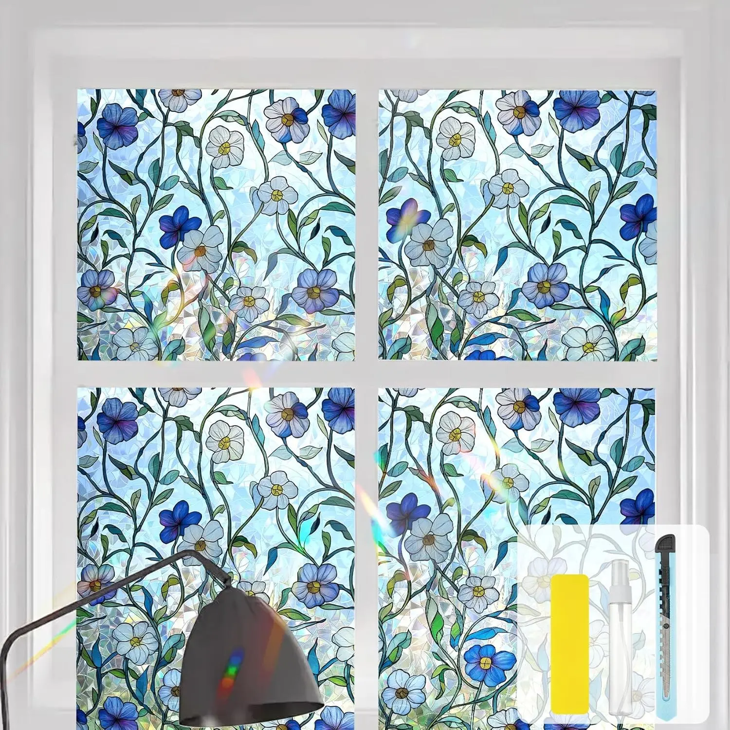 Window Privacy Film Stained Glass Static Cling Removable Decorative Rainbow Iridescent Window Tint Heat Blocking & Anti UV for Home & Car Stickers