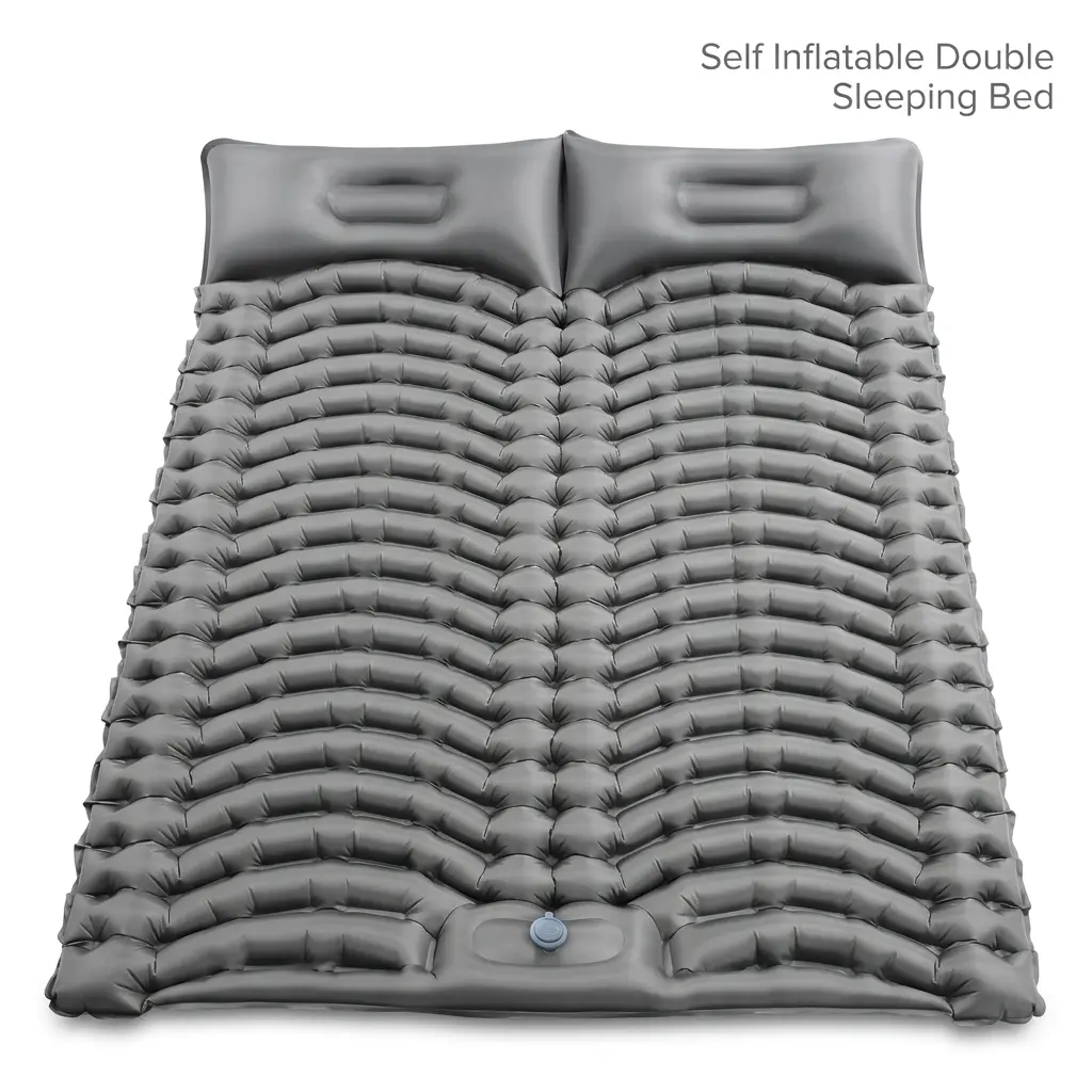 Double Sleeping Pad for Camping - Ultralight Camping Mattress with Pillow, Built-in Foot Pump, Compact Inflatable 2-Person Portable Mat for Backpacking, Hiking, Car Traveling, Beach, Tent