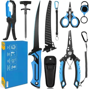 Fishing Gear Tool Kit - 7PC Saltwater Fishing Pliers Accessories Set - Fishing Equipment with Fish Knife Scissors Hook Remover Tools Line Cutter and Fish Lip Gripper - Fishing Gifts for Men