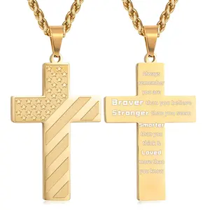American Flag Cross Necklace – Stainless Steel Pendant for Men motivational  jewelry cross necklace gift Stainless Steel American Flag Cross Necklace Inspirational Birthday Corrosion Resistant Bravery