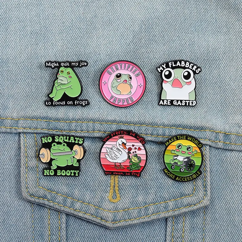6-Piece Cute Animal Brooch Set, Funny Frog & Swan Durable Metal Pins for Clothing, Backpacks & Jackets, Engagement, Memorial Day, Birthday, Business, Anniversary