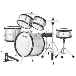 VEVOR Kids Drum Set, 5-Piece 16 in Junior Drum Sets, Beginner Drums Set with Adjustable Throne, Cymbal Two Pairs of Drumsticks, Musical Learning Drums Instrument Kit, for Children Ages 6-13(Silver)