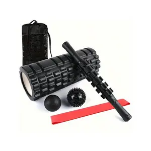 6-in-1  Foam Roller Set, Trigger Point Foam Roller, YogaStick, Massage Ball, Fixation Ball, Fitness StretchingStrap, Carrying Bag,Towel, Massage Roller For PilatesDeep Muscle Back Massage